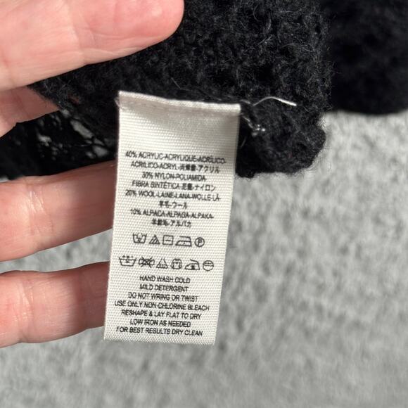 Free People Lights Will Shine Black Pullover Macrame Acrylic Wool Sweater M - Picture 7 of 9